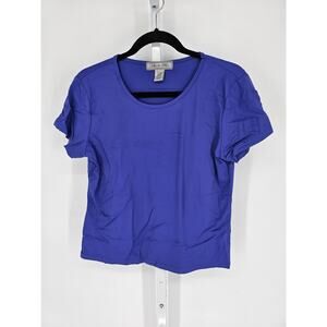 Birch Hill Women's Blue Short Sleeve Nylon Round Neck Blouse Top Size M